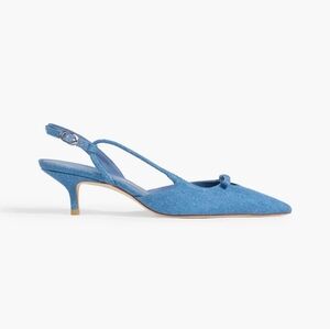 Stuart Weitzman Tully 50 bow-detailed denim slingback pumps Size 6.5